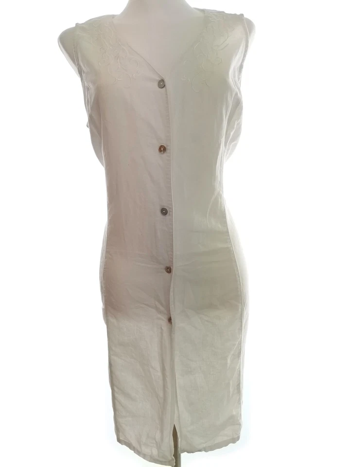 💚 SOLITAIRE Hemdblusenkleid für Damen Stickerei Weiß 42 Ärmellos Leinen Rund... - Bild 1 von 4