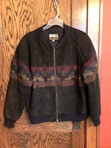 Vintage Adler Leather Western Bomber Full Zip Southwestern Jacket Aztec Men's XL - Picture 1 of 3