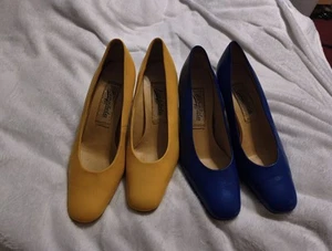2 tacchi donna vintage anni 80 Espanola 100 pelle spagnola taglia 7m colorati giallo blu - Foto 1 di 15