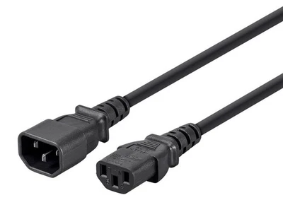 3-Prong Extension Cord - 3 Feet - Black | IEC 60320 C14 to IEC 60320 C13, 18AWG - Image 1 of 4