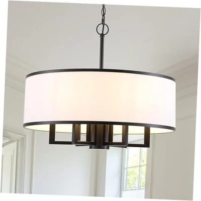 24" 6-Light Drum Chandelier, Modern Large Drum Pendant Light Fixtures Black - Image 1 of 4