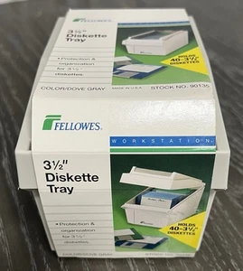 3.5” Diskette Tray Fellowes 90135 Dove Gray Color Holds 40 Disks 1994 Vintage - Picture 1 of 11