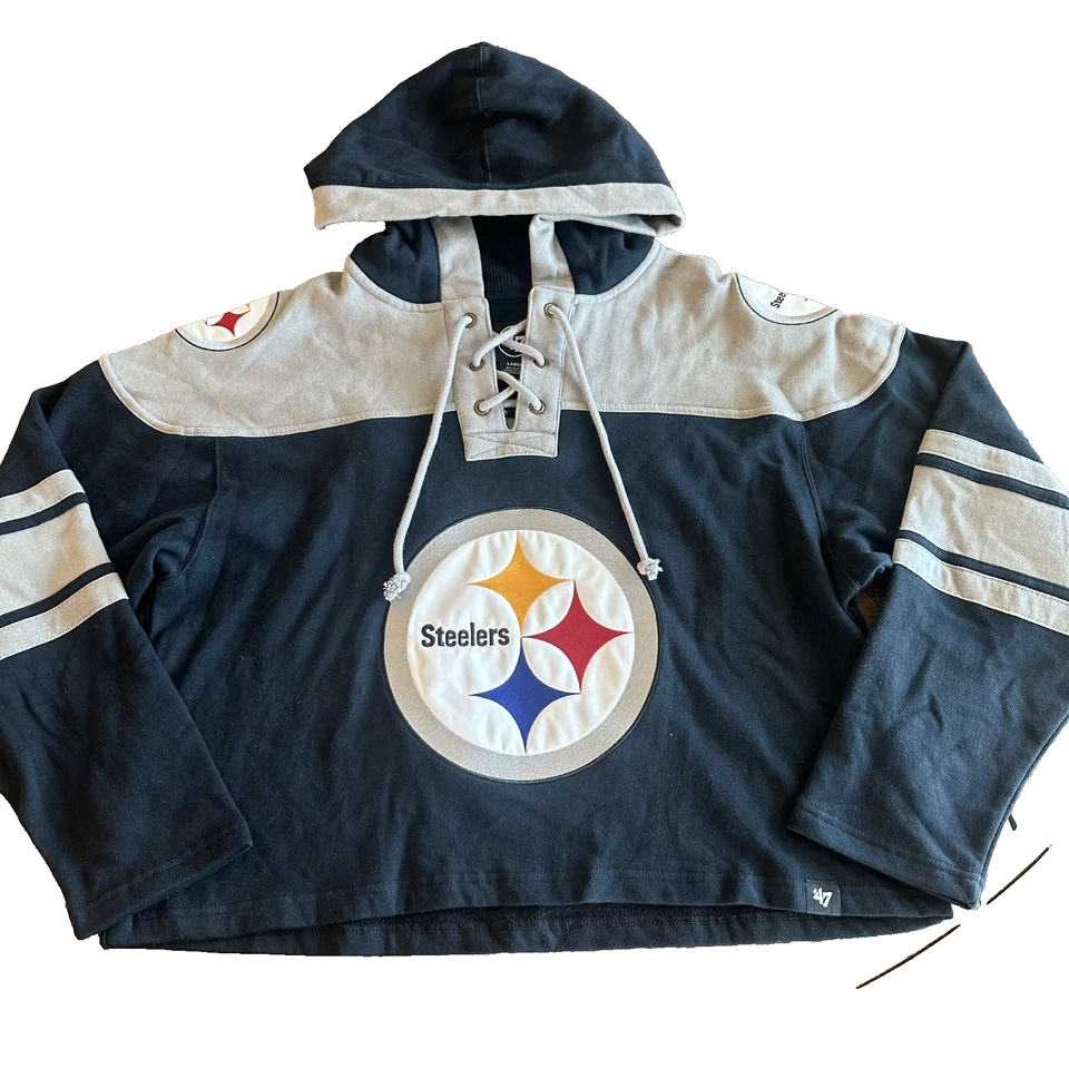 Sudadera con capucha negra azabache Pittsburg Steelers marca '47 nueva con etiquetas talla grande para mujer Foto 1 de 4
