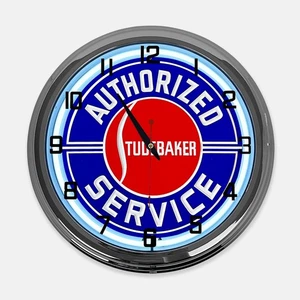 Reloj de neón blanco diseñado con letrero metálico servicio autorizado Studebaker de 18" - Imagen 1 de 5