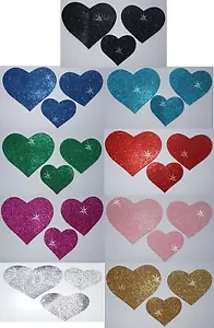 FABRIC GLITTER 3 HEART IRON-ON HOTFIX DANCE COSTUME TSHIRT DRESS TRANSFER PATCH - Picture 1 of 10