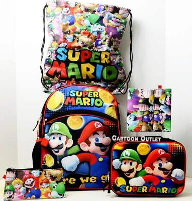 Super Mario School Large Backpack 16" Boys Book Bag 3D Lunch Box SET Gift - Image 1 of 4