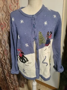 Womens Large Reference Point Blue Christmas Sweater - Picture 1 of 3
