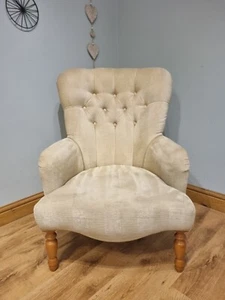 Armchair Nursing Bedroom Occasional Chair Chesterfield Buttons White Cream Beige - Picture 1 of 12