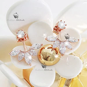 18k gold gf made with Swarovski crystal earrings simple chic ear jacket - Picture 1 of 7
