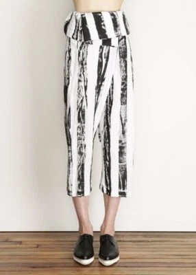 Calça envoltório listrada de linho preta guindaste tamanho P, M, L nova sem etiquetas - Imagem 1 de 4