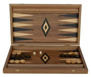 Manopoulos Nussbaumholz 15" Backgammon Set - Olivenholzspäne handgefertigt in Griechenland - Bild 1 von 4