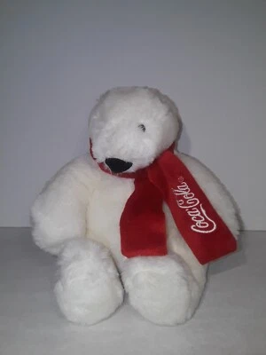 Coca Cola Brand By ToyConcepts Polar Bear & Red Scarf Brand Stamp on Butt 9” VTG - Image 1 of 4