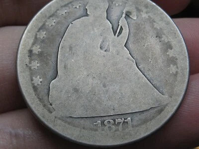 Dólar de plata libertad sentada 1871 P - Philadelphia, Lowball, muy usado Foto 1 de 4