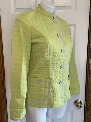 Sigrid Olsen Womens Lime Celery Green Quilted Button Up Blazer Jacket Coat XS D8 - Image 1 of 4