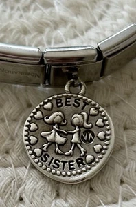 Genuine Nomination Classic Size Silver Best Sister Drop Charm & Bracelet - Picture 1 of 4