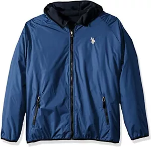 U.S. Polo Men's Reversible Poly Shell Fleece Hooded Black Blue Jacket RARE NWT - Picture 1 of 8