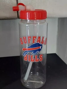 NFL BUFFALO BILLS VINTAGE CLEAR WATER BOTTLE WITH STRAW RETRO LOGO 1990s - Bild 1 von 1