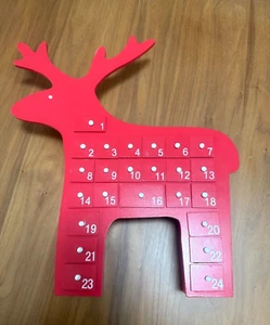 Rare Wooden Christmas Advent Calendar Red Reindeer Doors 3D Holiday 15 In - Picture 1 of 4