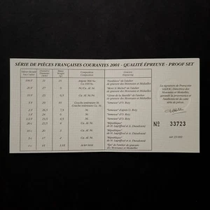 ECHTHEITSZERTIFIKAT BOX BE BELLE PROOF SERIE FRANCS 2001 / FRANKREICH / - Bild 1 von 2