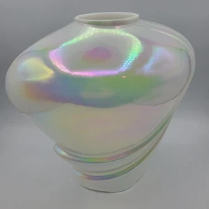 CAMBRIDGE GLASS CO Iridescent Glass Vase Large Original Label Vintage - Picture 1 of 9