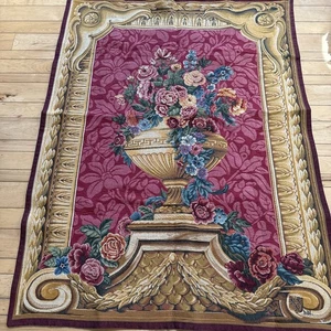 VTG French Vase Floral Red Gold Tapestry Art Wall Hanging 57x43” Classical - Picture 1 of 9