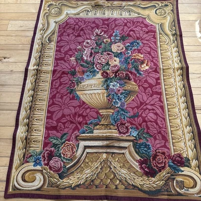 "Florero francés de colección floral oro rojo tapiz arte colgante de pared 57x43"" clásico" Foto 1 de 4