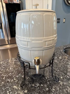 Longaberger Woven Traditions Beverage Barrel Ivory With Wrought Iron Holder - Picture 1 of 10