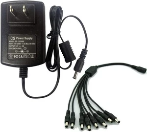 100-240V AC to DC 12V 3A 36W Power Supply Adapter, with 8 Way Splitter Cable,... - Picture 1 of 4