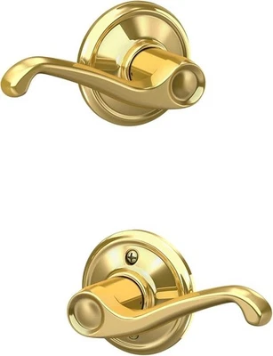 Schlage Flair Bright Brass Passage Hall/Closet Door Lever Handle - Image 1 of 2