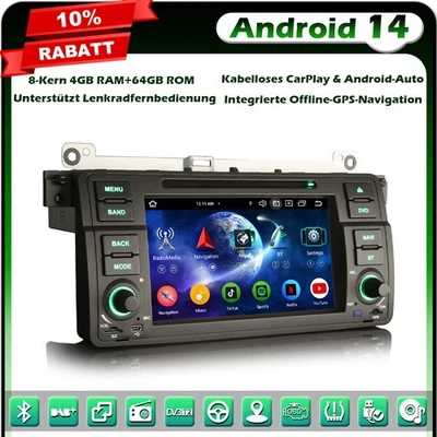 8-Kern 4+64GB Android 14 GPS CD Autoradio DAB+ für BMW 3er M3 E46 Rover 75 MG ZT - Bild 1 von 4