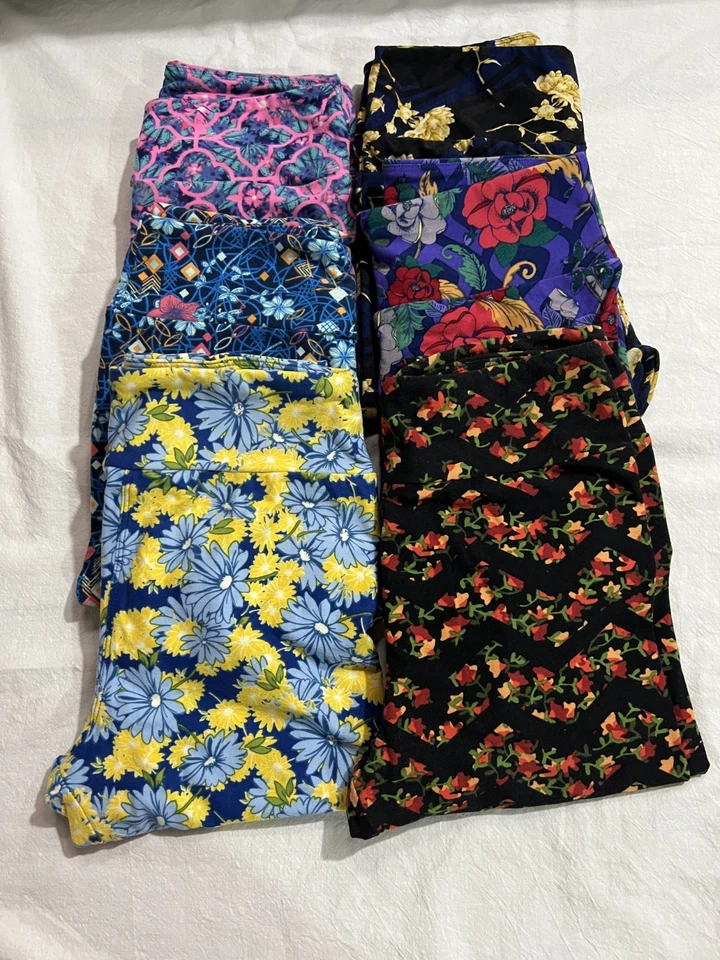 Lote de 6 Leggings LulaRoe Sortidas Estampas Florais Tamanho Único Compatível com a maioria Reg. - Imagem 1 de 4
