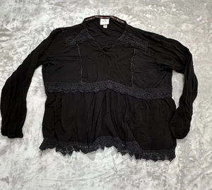 Knox Rose Tunic Women’s Size XXL Black Lace Accents Boho Blouse Long Sleeve EUC - Picture 1 of 10