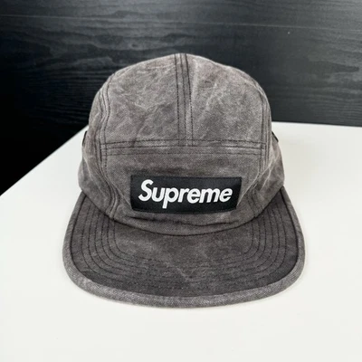 Кепка Supreme Box с логотипом стираемая холщовая джинсовая лагерная кепка FW 19 серая черная - Изображение 1 из 4