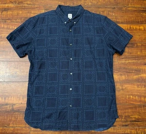 Hiroshi Kato Men's Size Large Indigo Blue Bandana Button Up Shirt - Picture 1 of 9