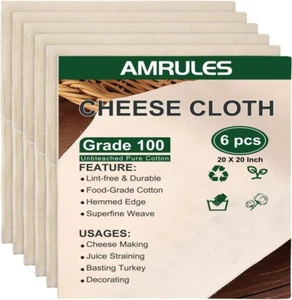 Cheese Cloths for Straining, 6pcs 20x20 Inch Grade 100 Cheese Cloth, Reusable - Picture 1 of 7