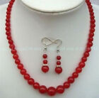Natural 6-14mm Red Jade Gemstone Round Beads Necklace Earrings Set 16-28"