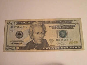 FANCY SERIAL NUMBER $20 DOLLAR BILL TRUE BINARY MC 57555777 C - Picture 1 of 3