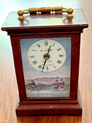 Desk clock, St. Andrews circa 1700 golf scene German quartz movement. FREE SHIP Cover