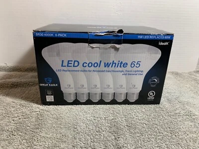 Great Eagle 65W Replacement Dimmable BR30 LED Bulb Cool White,895 Lms,4000K 6 PK - Image 1 of 3