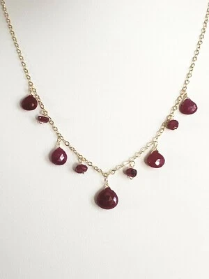 14k Yellow Gold Filled Ruby Corundum Briolette Drop Chain Necklace 16" - 18" - Image 1 of 4