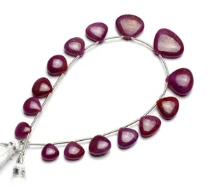Natural Gem Myanmar Ruby 8 to 17MM Size Smooth Heart Shape Briolette Beads 8" - Picture 1 of 6