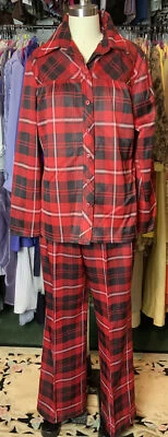 De Colección Años 70 Chan Celeste Negro Rojo Blanco Cuadros Campana Pantalones Traje 2 piezas talla 14 Foto 1 de 4