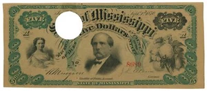 1870 State of Mississippi, Jackson, MS $5 Obsolete Note No.8689 CR50 (62734) - Picture 1 of 2