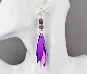 Pendientes Plumados Lentejuelas Púrpura Cuelgan 4" Largo Ligero Borla Flecos  - Imagen 1 de 9