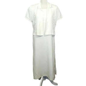Positive Attitude 8P Maxi Dress Crop Jacket Embroidered Linen Blend Vintage - Picture 1 of 11