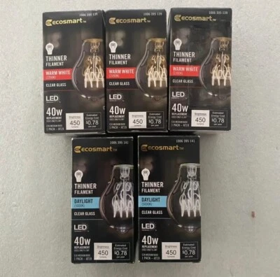 Ecosmart 40Watt Equivalent AT19 Dimmable LED Vintage Edison Light Bulbs 5New - Image 1 of 4