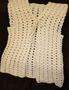 FREE SHIP Handmade Ivory Wool Crochet Vest Cover up Wrap Childs - Picture 1 of 8