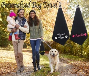 TOALLA DE PERRO personalizada Pata Cara Pies Limpieza Caminar Clip sobre Plomo Microfibra - Imagen 1 de 6