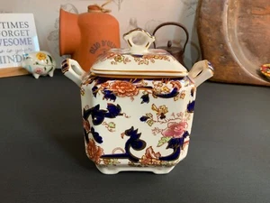 Vintage Masons Ironstone Blue Mandalay Tea Caddy Lidded Pot with Handles VGC - Picture 1 of 8