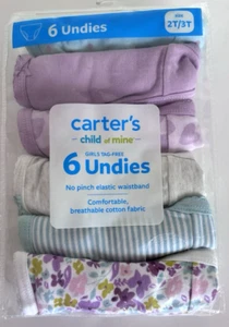 Carters Child of Mine 6 Pair Girls Tag-Free Undies Size 2T/3T Cotton Blend NEW - Picture 1 of 3